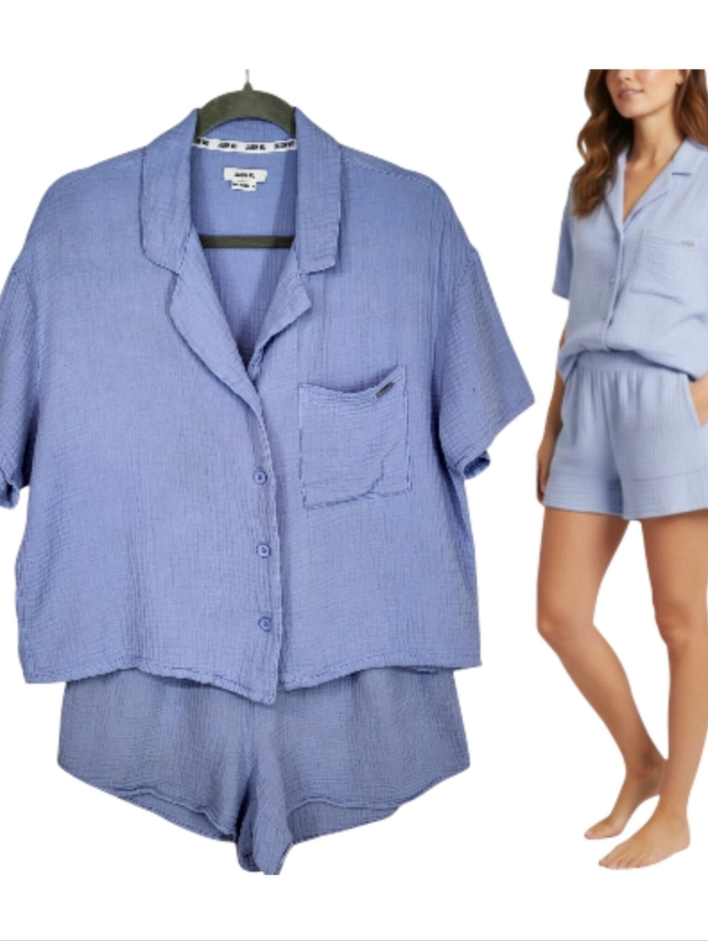Jason Wu 2 Pieces Lounge Set Blue Cotton Double Gauze Shirt & Shorts Size M